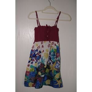 Paradise Miss spaghetti strap flowery top fuchsia and ocean themed Size Small